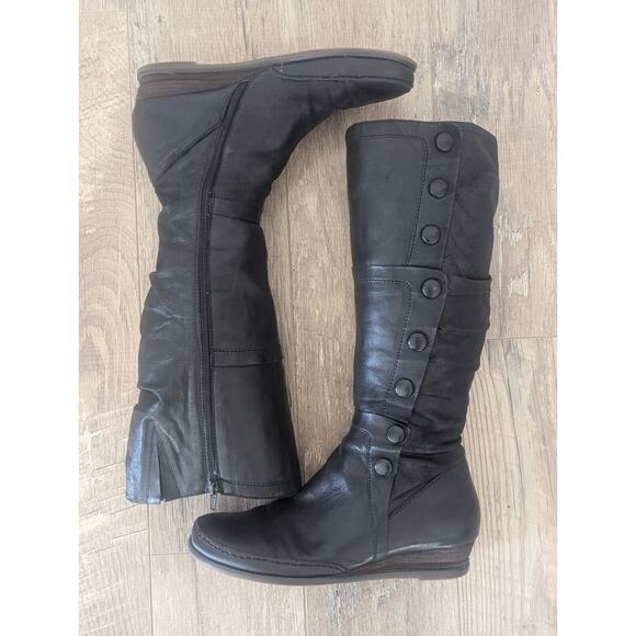 Miz Mooz Wedge Heel High Boot Black Leather, Victorian Steampunk Style Size 11 - Picture 8 of 16